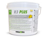 Adhesivo orgánico mineral certificado, eco‑compatible, referencia R3 Plus de Kerakoll. Envase: botes de 18 kg